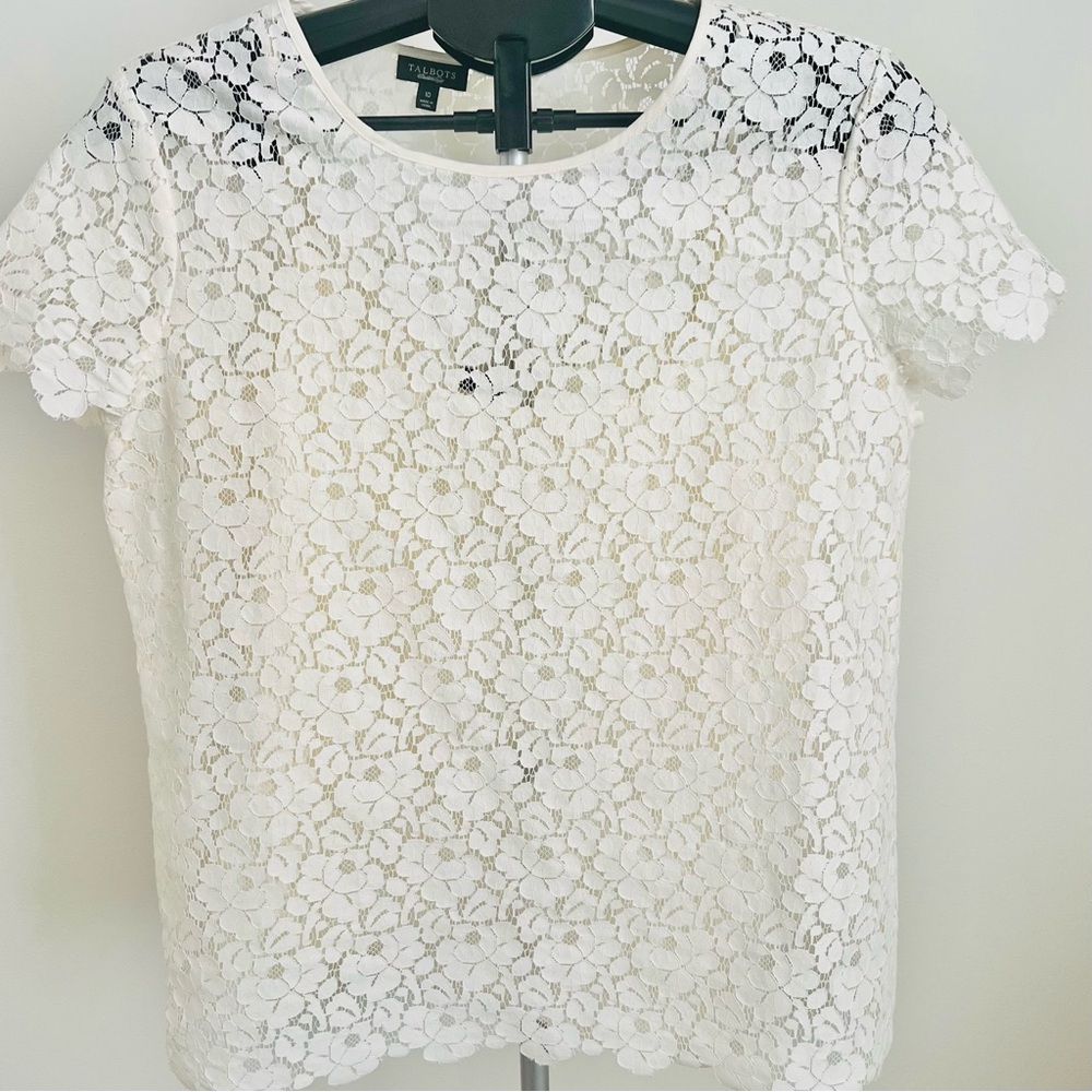 Talbots Women’s Cream Lace Blouse With Detached Camisole Size 10